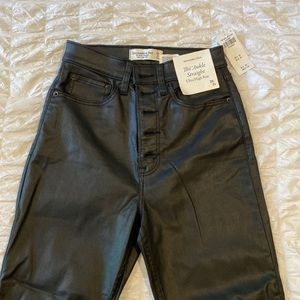 Abercrombie & Fitch Black coated ultra high rise button fly pants